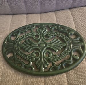Vintage Green Enameled Cast Iron Trivet